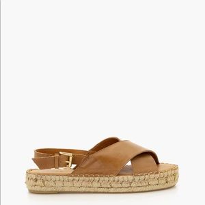 ALOHAS Leather Crossed Camel Platform Espadrille Sandals